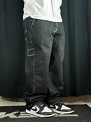 Calça Sarja Hocks Baggy Preta Contraste